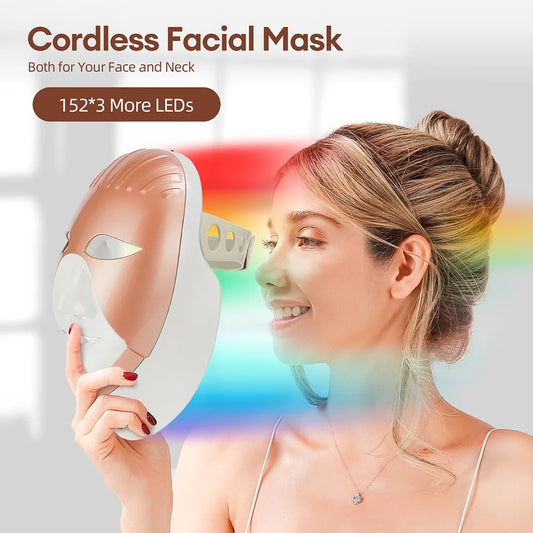 Skin Facial Beauty SPA Mask, Wireless 7 Colors LED, Face/Neck Rejuvenation, Repair, Wrinkle Remover