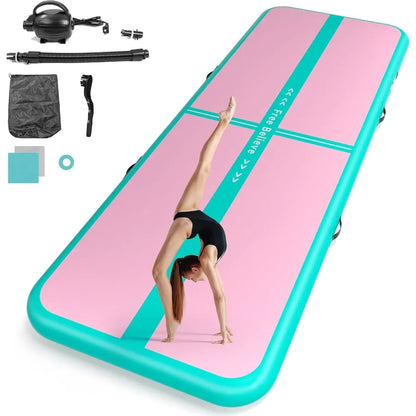 Pink Inflatable Tumble Track Gymnastics Mat with Pump for Home Use Perfect for Cheerleading
