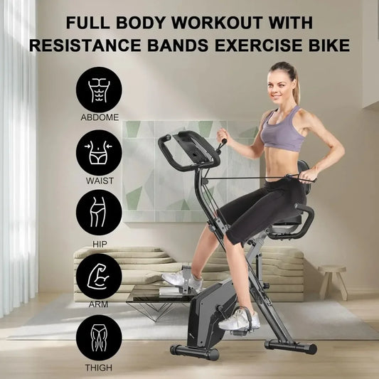 Foldable Exercise Bike, 8 Resistance Levels, Indoor, Heart Rate Sensors, LCD Display, Home Fitness Training