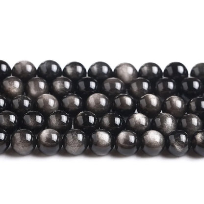 Natural Stone, Golden Black Obsidian Bead, Shinny Round Loose Gemstone, Jewelry Making