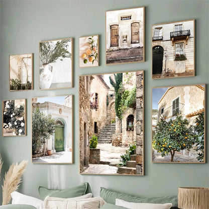 Spanish Italy Puglia Architecture Posters, Canvas Painting, Green Leaves, Indoor Plants, Wall Art Print Pictures