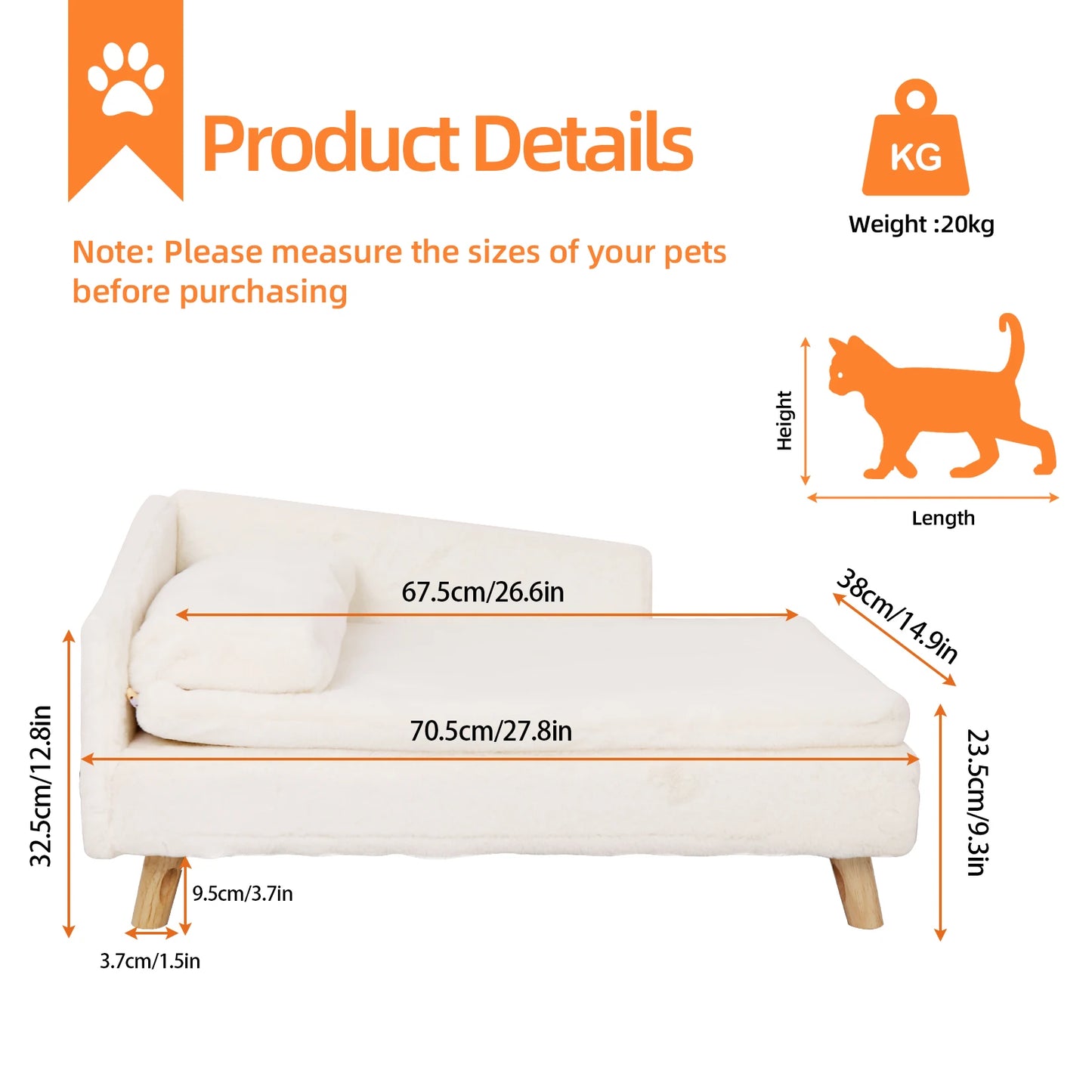 Nordic Elevated Pet Bed, Cozy Pad Waterproof, Sturdy Wood Legs