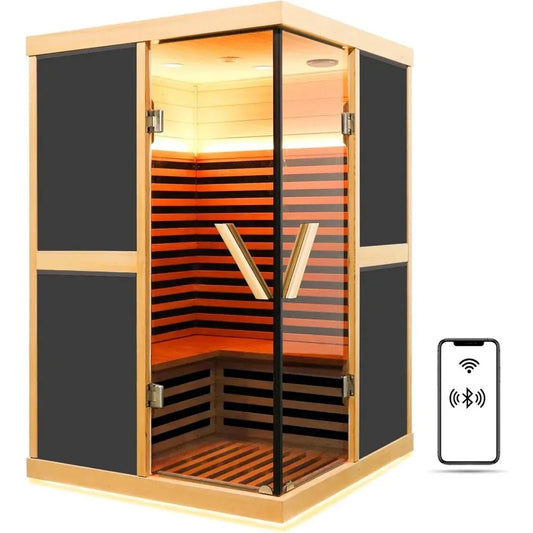 Infrared Indoor Dry Sauna, 1980W Phototherapy Lamp, Canadian Fir Wood, 2-3 people, Bluetooth Speaker