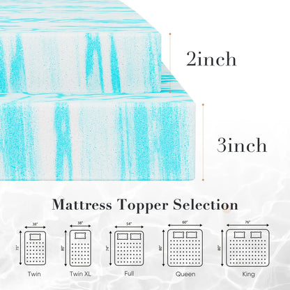 2-3 Inch Gel Memory Foam Mattress Topper, Cooling, Soft, Breathable