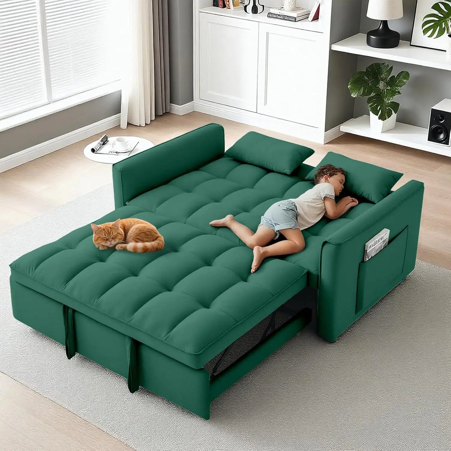 Pull-Out Sleeper Sofa Bed 3-Level Adjustable Backrest, Loveseat Sleeper Couch
