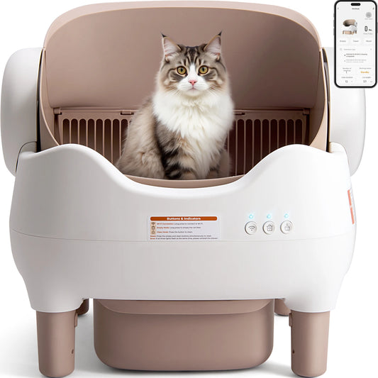 Open-Top Self Cleaning Litter Box, Automatic, APP Control, Odor-Free Large Waste Bin