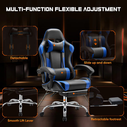 JHK Ergonomic Racing Gaming Chair Adjustable Swivel PU Leather with Headrest and Lumbar Support
