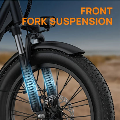 Electric Bike, 48V 13Ah Removable Battery, 20MPH, 20''X3" Fat Tire, 7-Speed, Dual Disc Brake