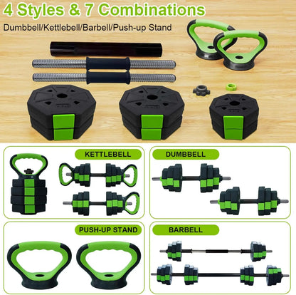 4-in-1, 44 lbs Adjustable Dumbbell Set, Iron Handle Used as Kettlebell, Barbell, Push-Up-Stand for Home Gym, Octagon