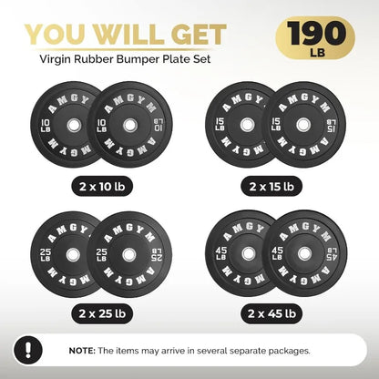 Free Weights, Steel Bumper Plates, Rubber Coated, 2 Inch Barbell Sets, Strength Training & Weight Lifting