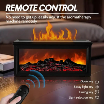 Premium Essential Oil Diffuser with Realistic Fireplace Flame Effect, USB-C Charging, 9.47oz Capacity, 7 Color LED Lights