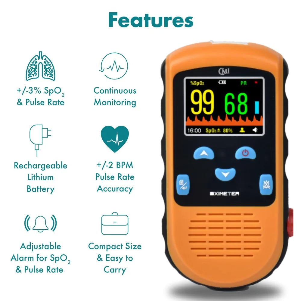 Rechargeable Pulse Oximeter - Adult Finger Sensor for Continuous Monitoring & Spot-Checking