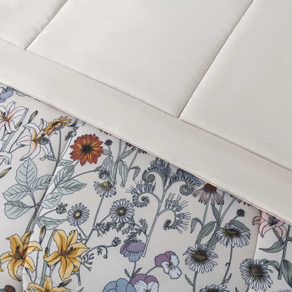 7-Piece Reversible Comforter Set, Floral Print Sheets, Soft Polyester King Bedding Includes Pillowcases, Shams, Storage Bag