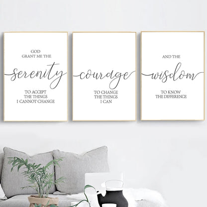 Christian Quotes, Serenity Prayer Poster, Courage, Wisdom, Typography Wall Art