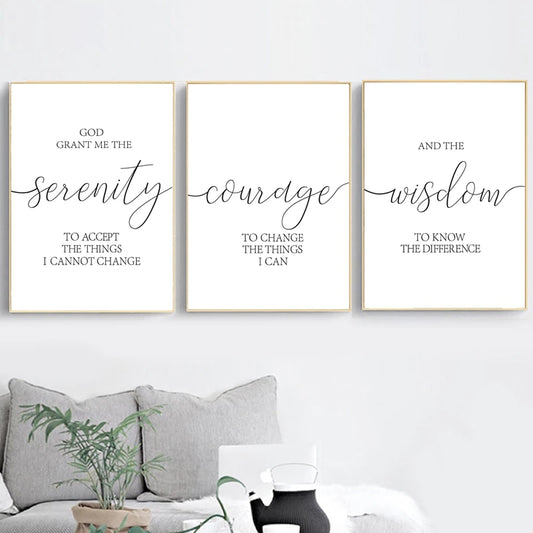 Christian Quotes, Serenity Prayer Poster, Courage, Wisdom, Typography Wall Art